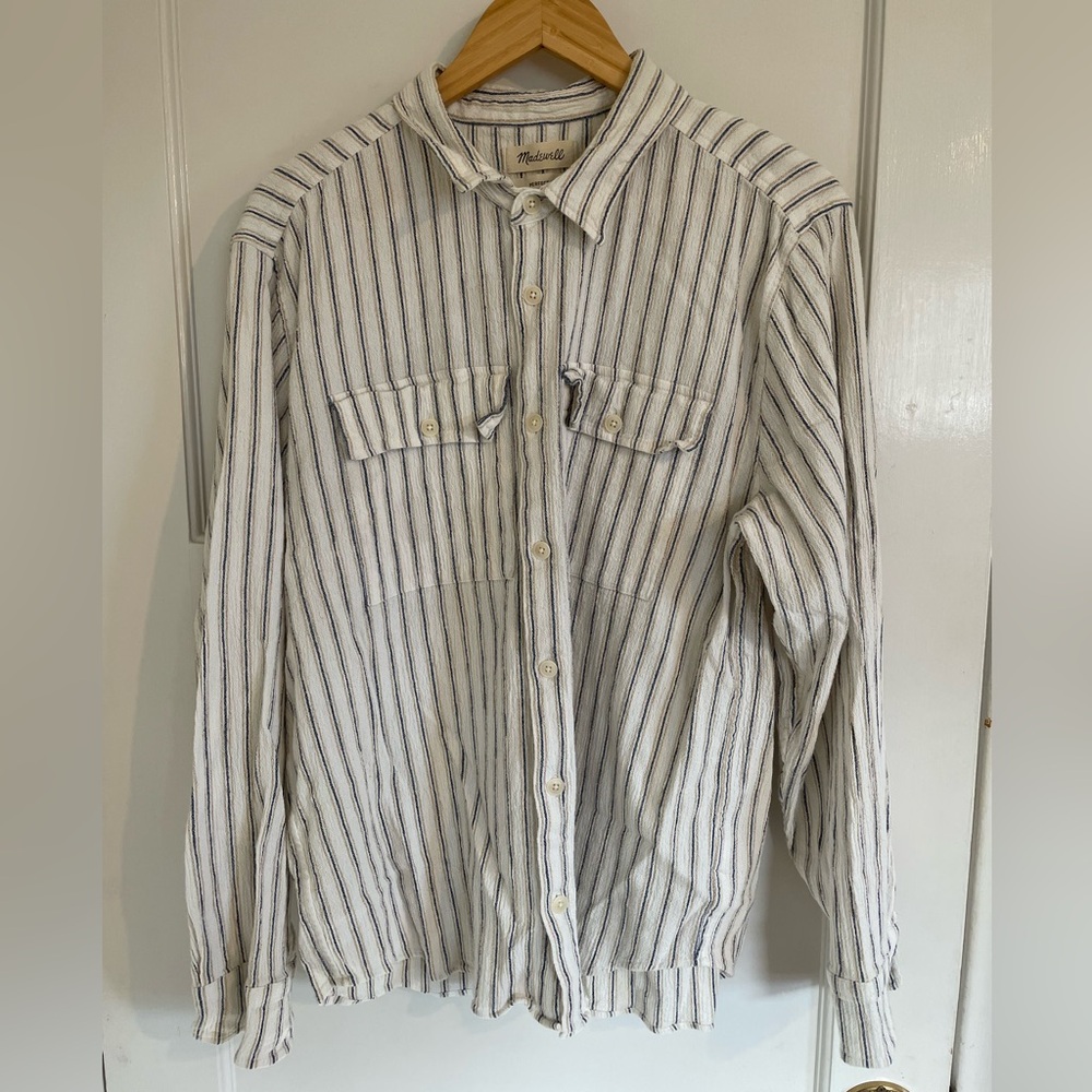 Madewell Perfect Long-Sleeve Shirt in Bridger Stripe Men's Size M